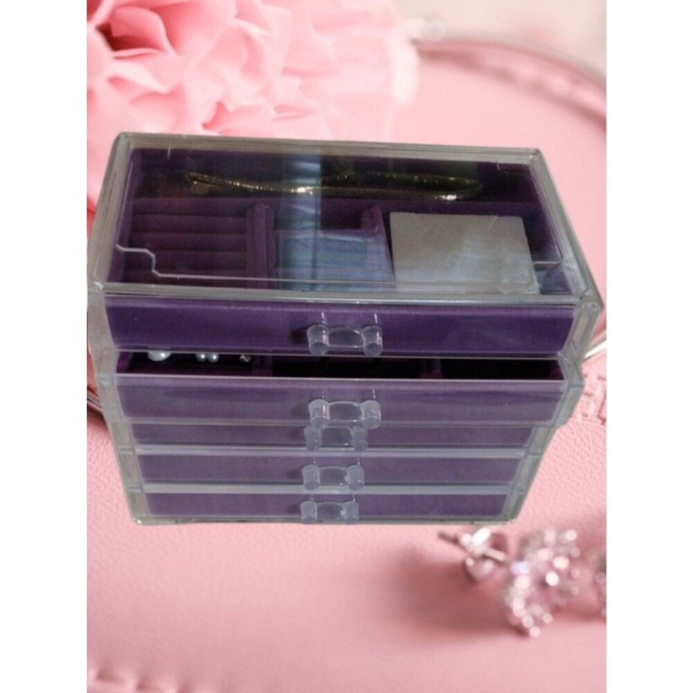 Like New Purple Velvet-Lined Acrylic Jewelry Organizer